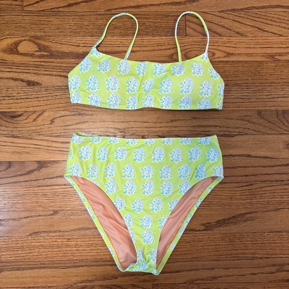 NWOT SZ Blockprints x J. crew square-neck bikini top + bottoms, green paisley - Picture 3 of 7